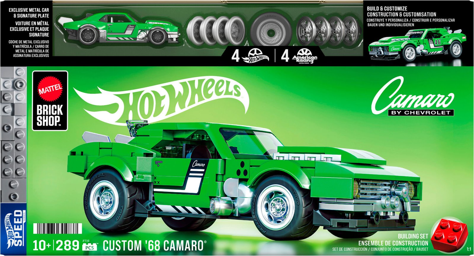 Mattel Brick Shop Camaro konstruktorius – pakuotė su žaliu Custom ’68 Camaro, 289 detalės