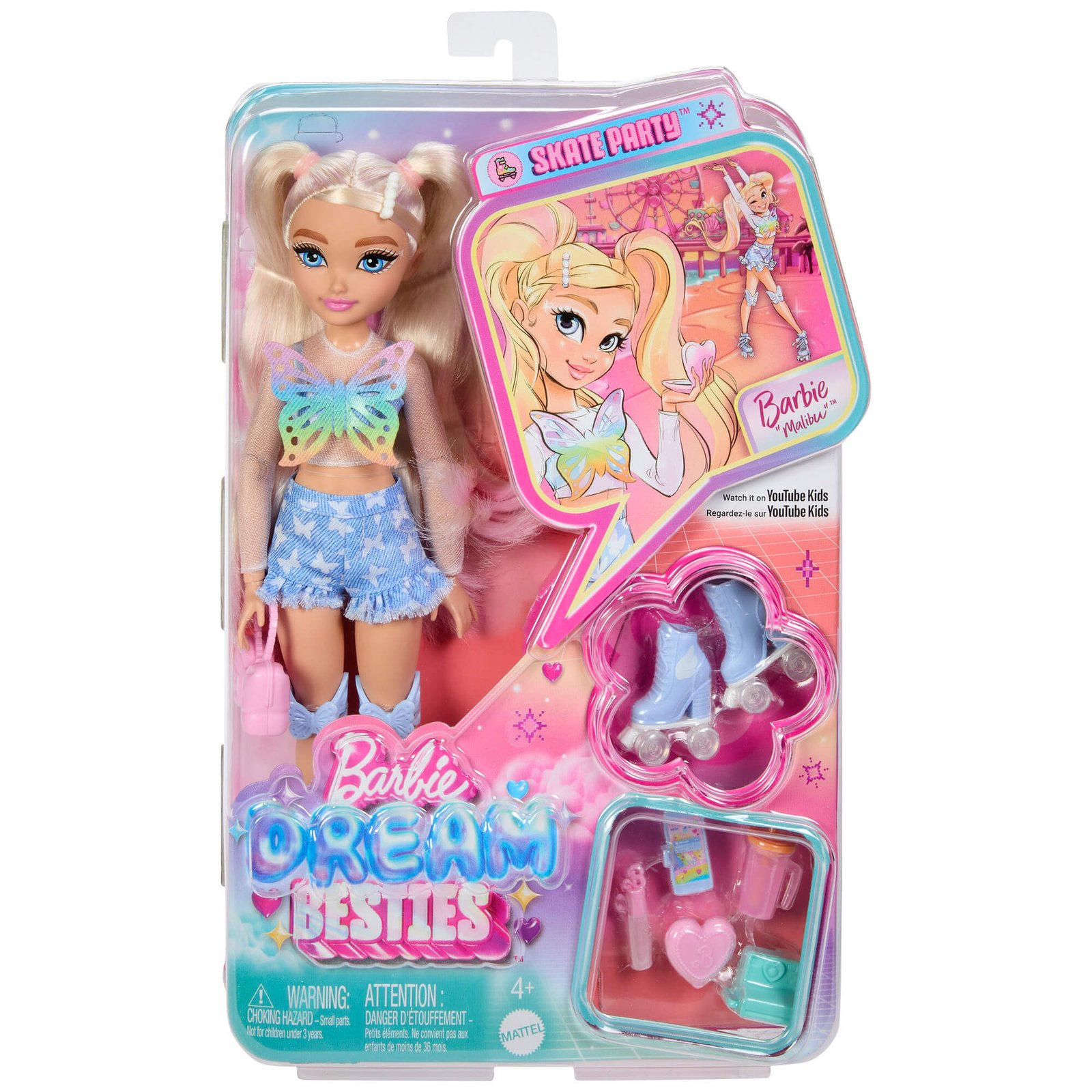 Barbie Malibu su riedučiais – „Dream Besties Skate Party“ pakuotė su priedais