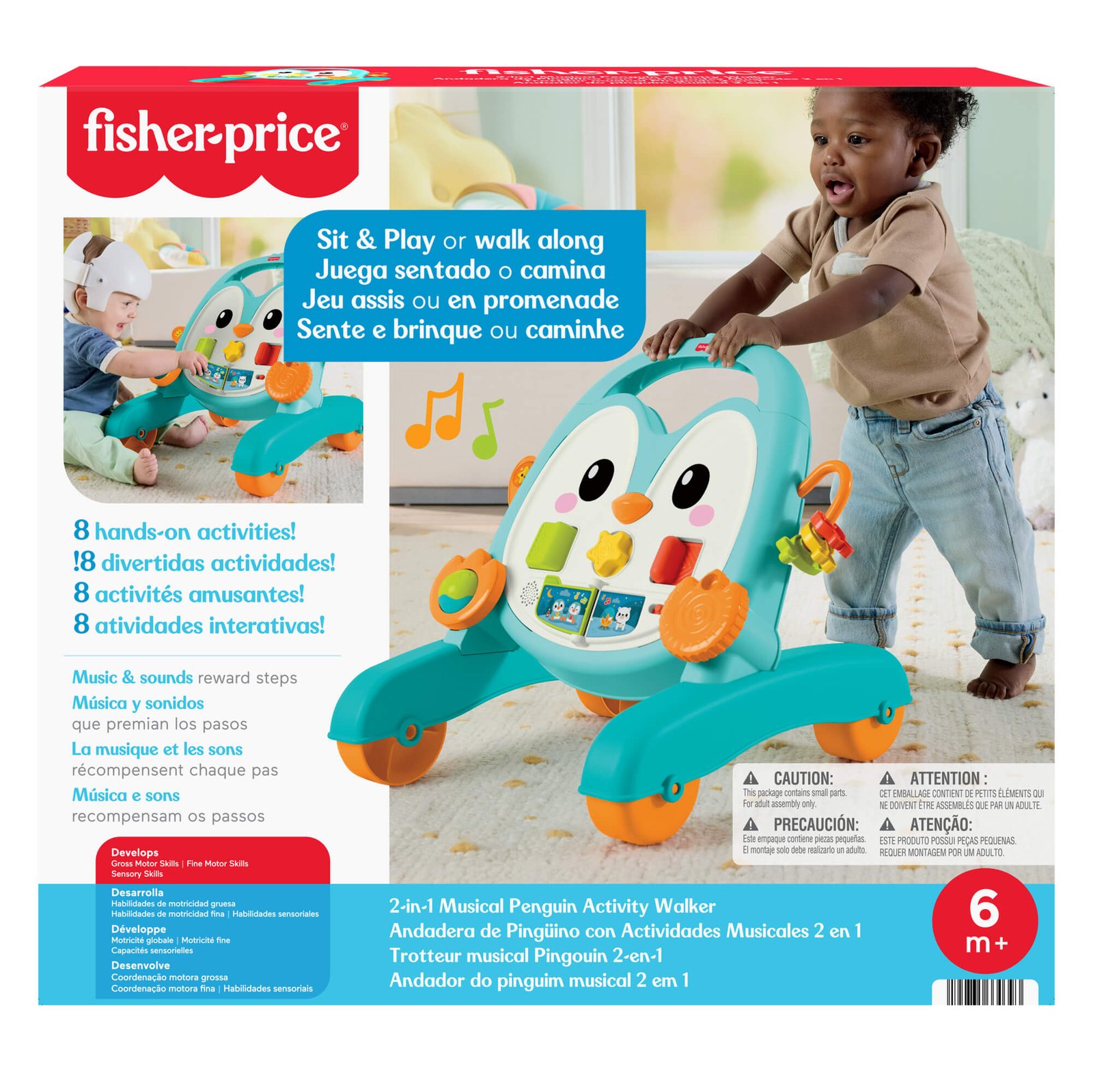 Fisher-Price 2 in 1 muzikinė pingvino vaikštynė pakuotėje