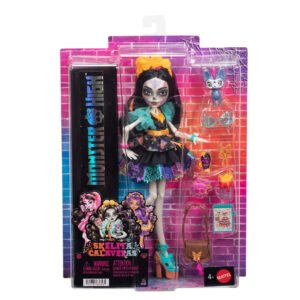 Monster High Skelita Calaveras lėlė pakuotėje su šuniuku Candelita