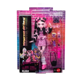 Monster High Draculaura lėlė su šikšnosparniu Count Fabulous pakuotėje