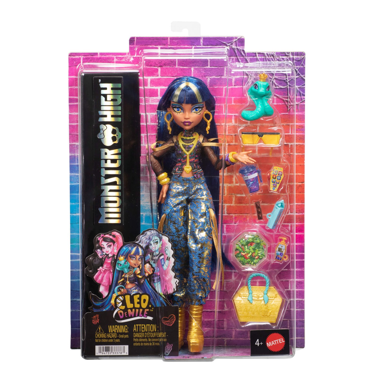 Monster High Cleo de Nile lėlė su gyvatėle Hissette pakuotėje