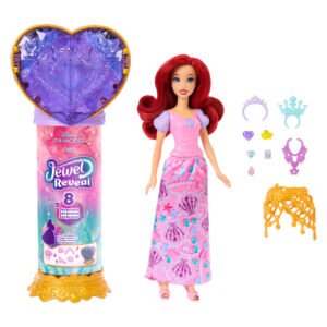 Arielė Jewel Reveal – violetinė širdelė ant pakuotės, Arielės lėlė ir priedai