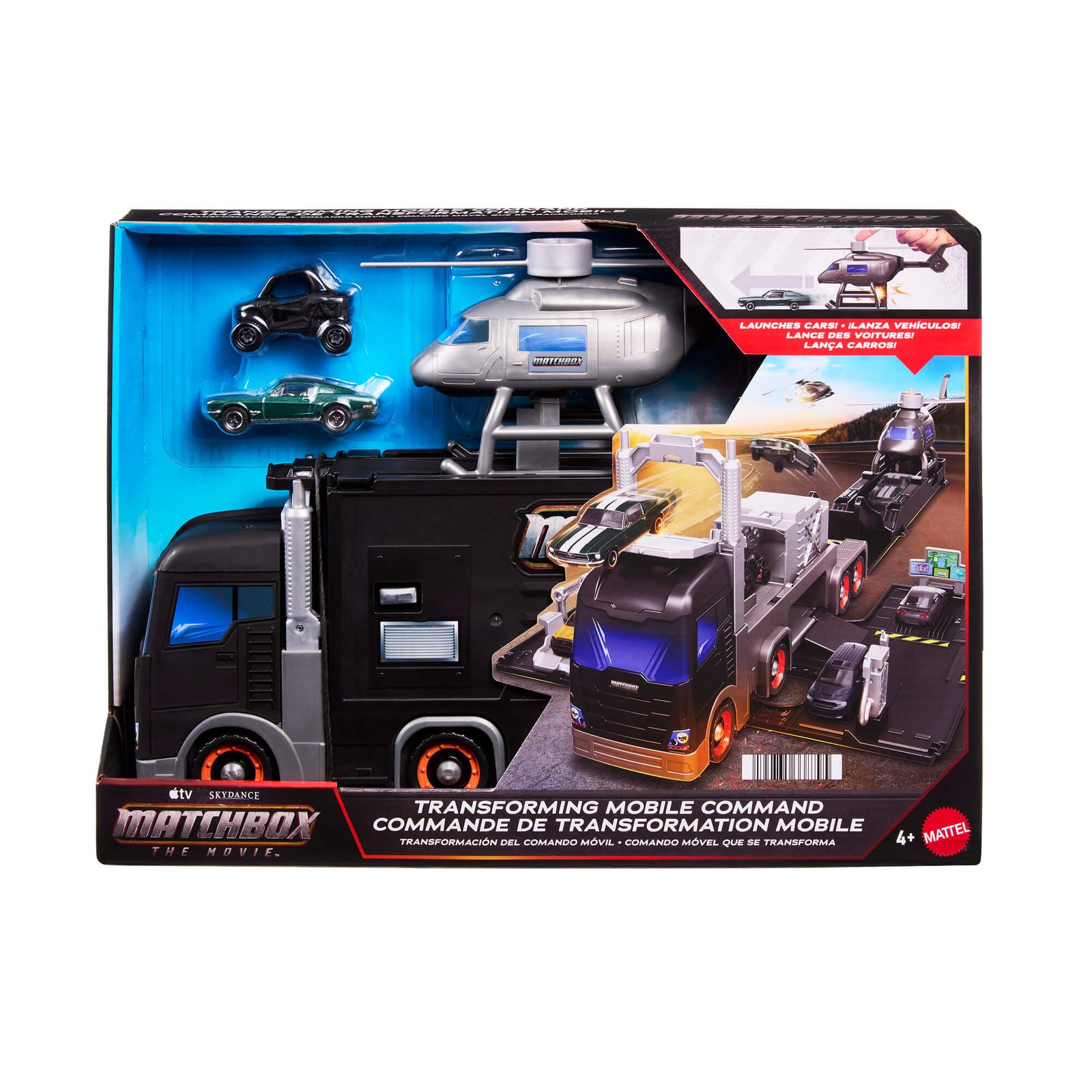 Transforming Mobile Command pakuotė su užrašais „Matchbox The Movie“ ir 4+