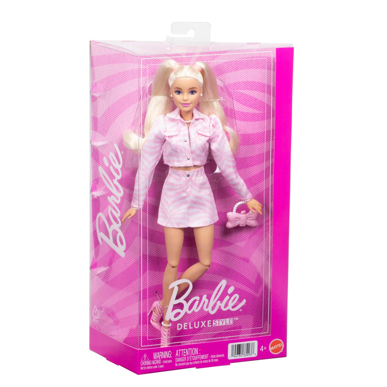 Barbie Deluxe madistė šviesiaplaukė „Deluxe Style“ pakuotėje – lėlė rožiniu džinsiniu kostiumėliu