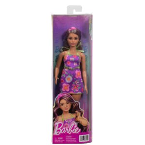 Barbie madistė gėlėta suknele Fashionistas pakuotėje su rožiniu lankeliu