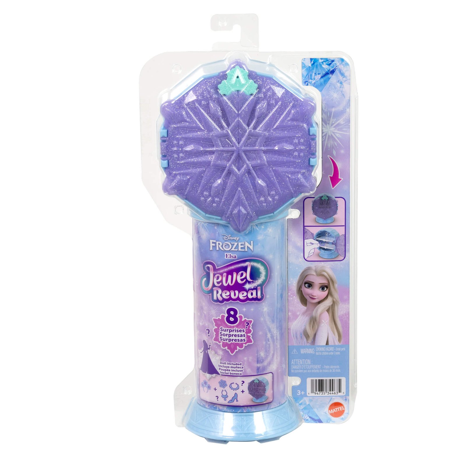 Disney Frozen Jewel Reveal Elzos pakuotė su užrašu „8 Surprises“
