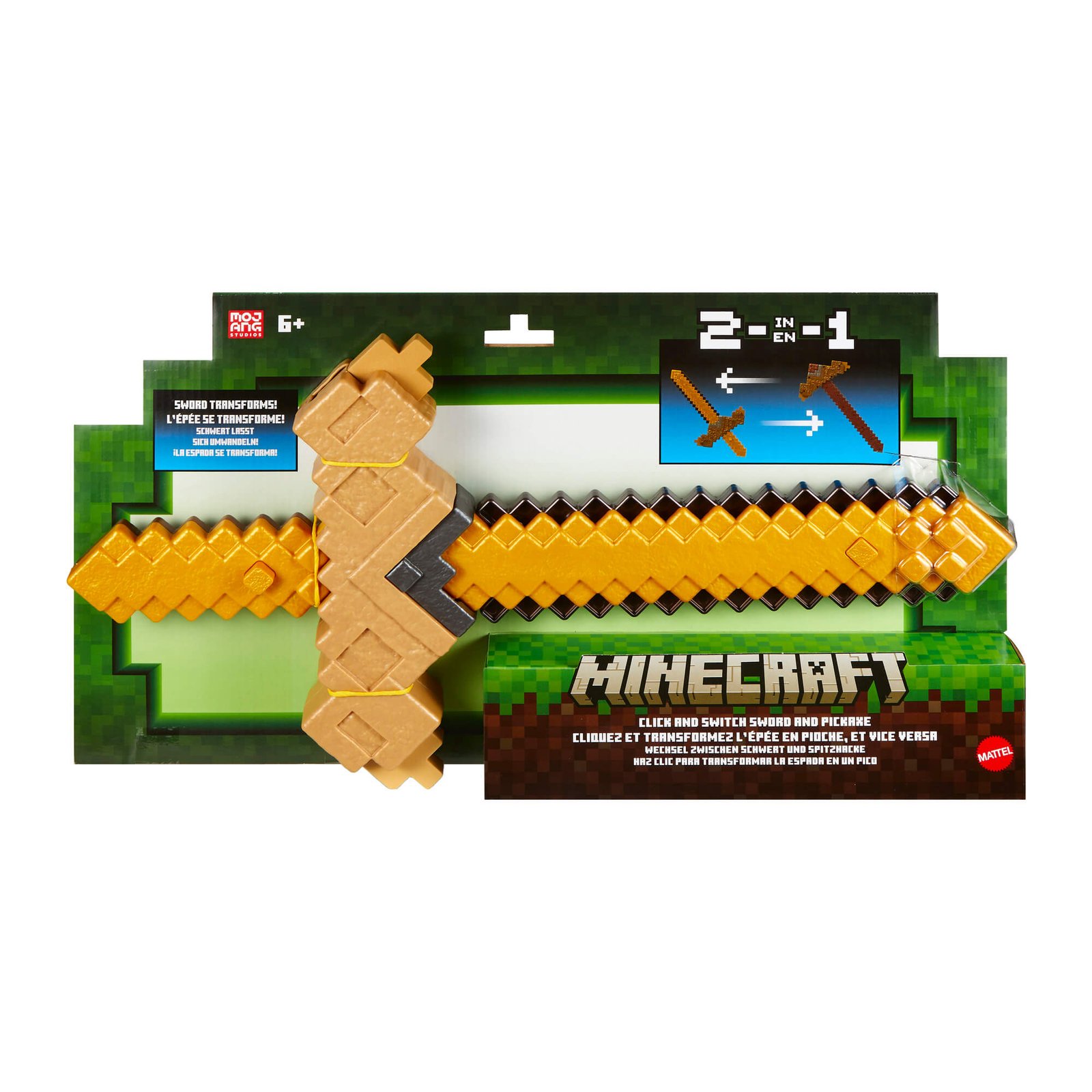Minecraft transformuojamas kardas pakuotėje su užrašu „2 in 1“