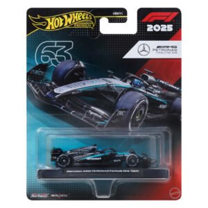 Hot Wheels George Russell bolidas #63 – Premium pakuotė su Mercedes-AMG PETRONAS logotipu ir F1 2025 ženklu