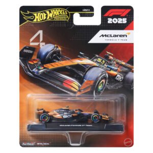 Hot Wheels Lando Norris bolidas – Premium kortelė su McLaren #4 modeliu ir F1 2025 ženklu