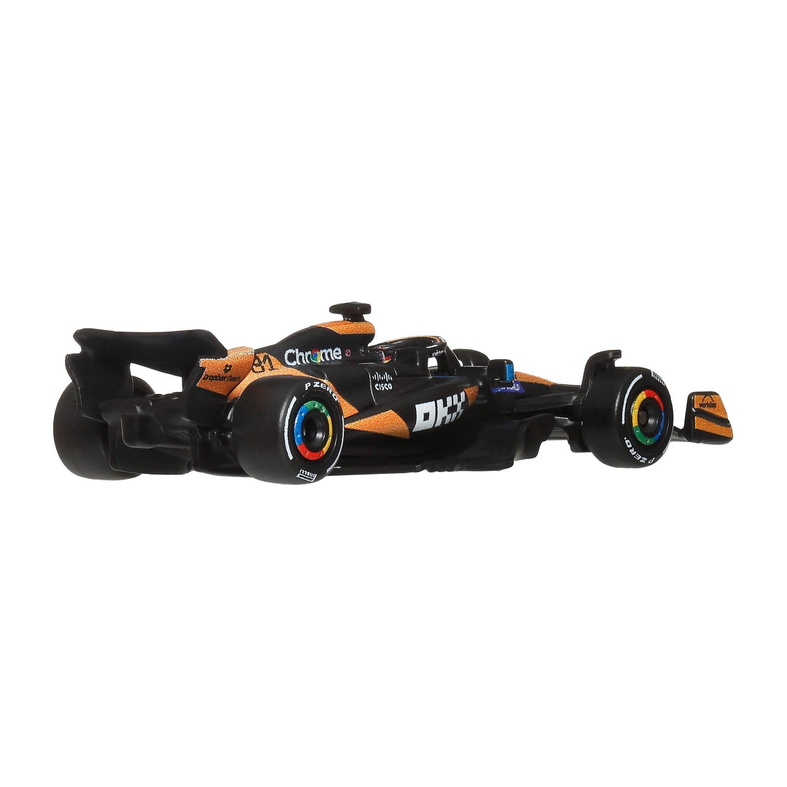 McLaren bolido galas ir šonas su spalvotais ratlankiais
