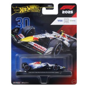Hot Wheels Liam Lawson bolidas – Premium pakuotė su numeriu 30 ir Racing Bulls bolidu ant stovelio