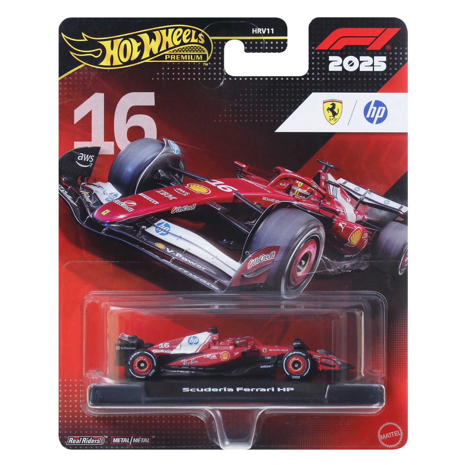 Hot Wheels Charles Leclerc bolidas #16 – Premium kortelė su Scuderia Ferrari HP bolidu ant pagrindo