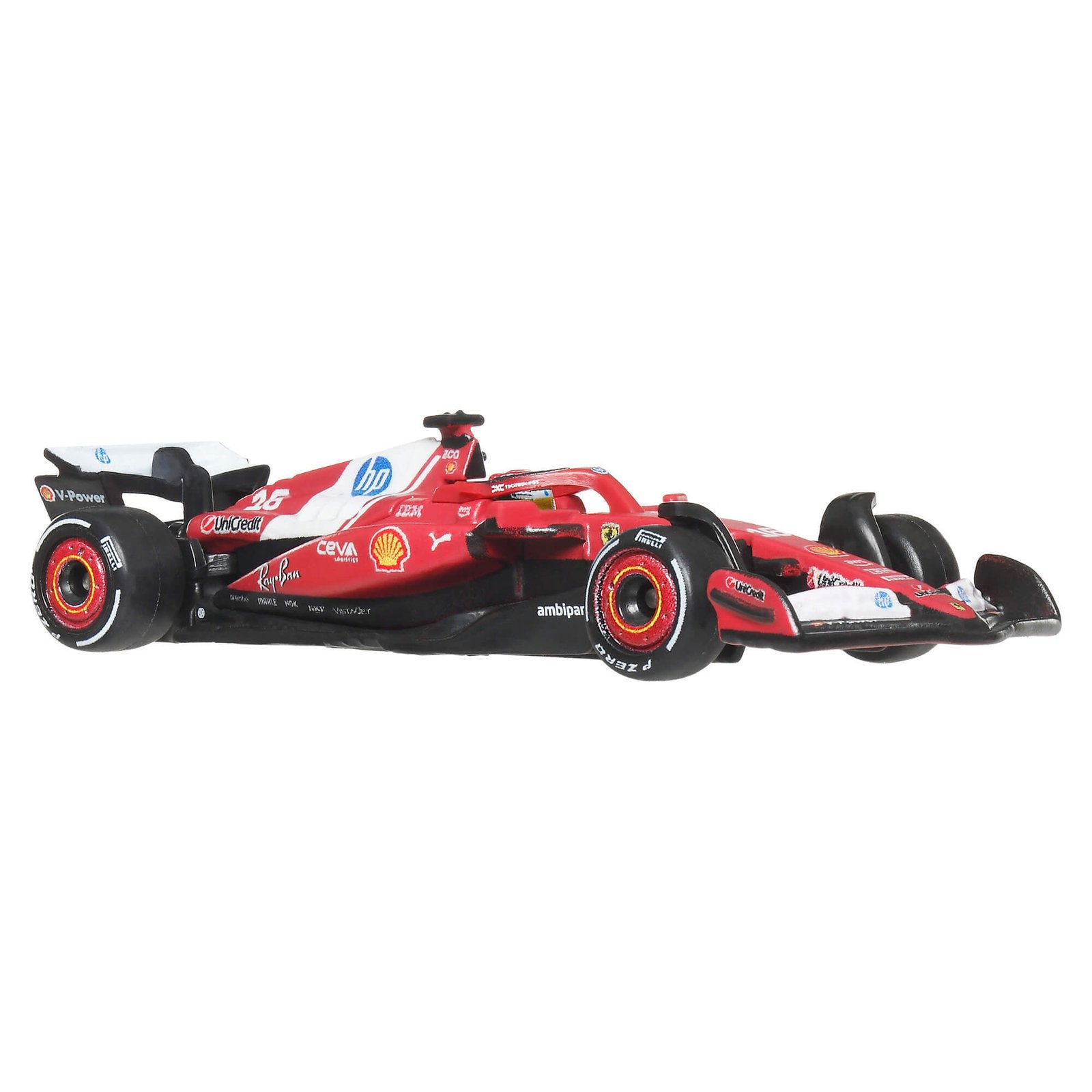 Leclerco bolidas iš priekio dešinės su HP logotipu ant variklio gaubto