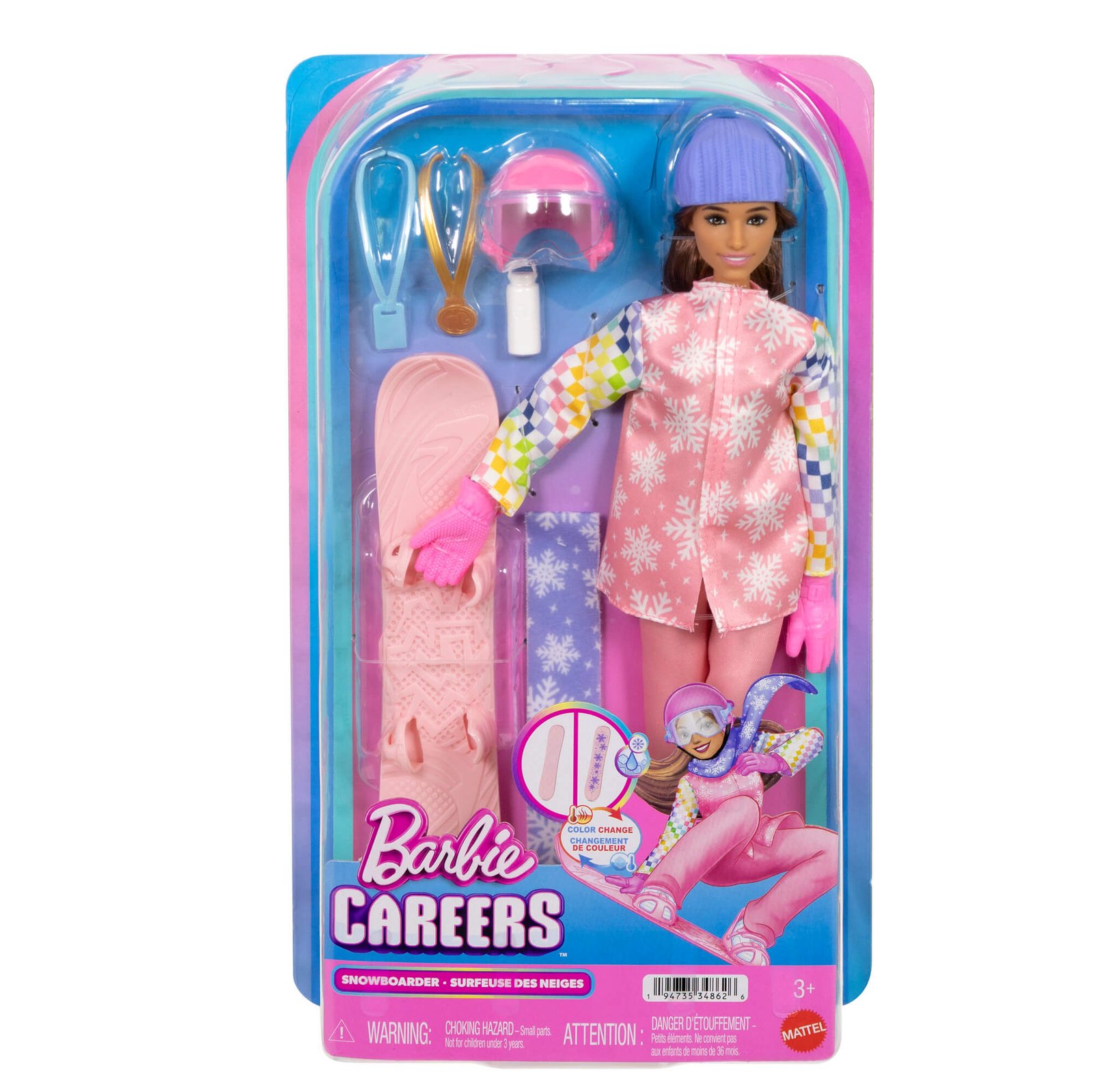 Barbie lėlė snieglentininkė „Barbie Careers“ pakuotėje su snieglente, šalmu ir medaliu