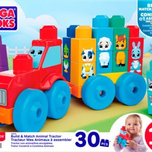 Mega Bloks traktorius su gyvūnėliais „Build & Match“ pakuotėje, 30 detalių
