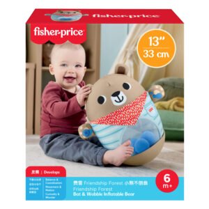 Linguojantis meškiukas Fisher-Price „Bat & Wobble“ pakuotėje su užrašais 33 cm ir 6M+ (nuo 6 mėnesių)