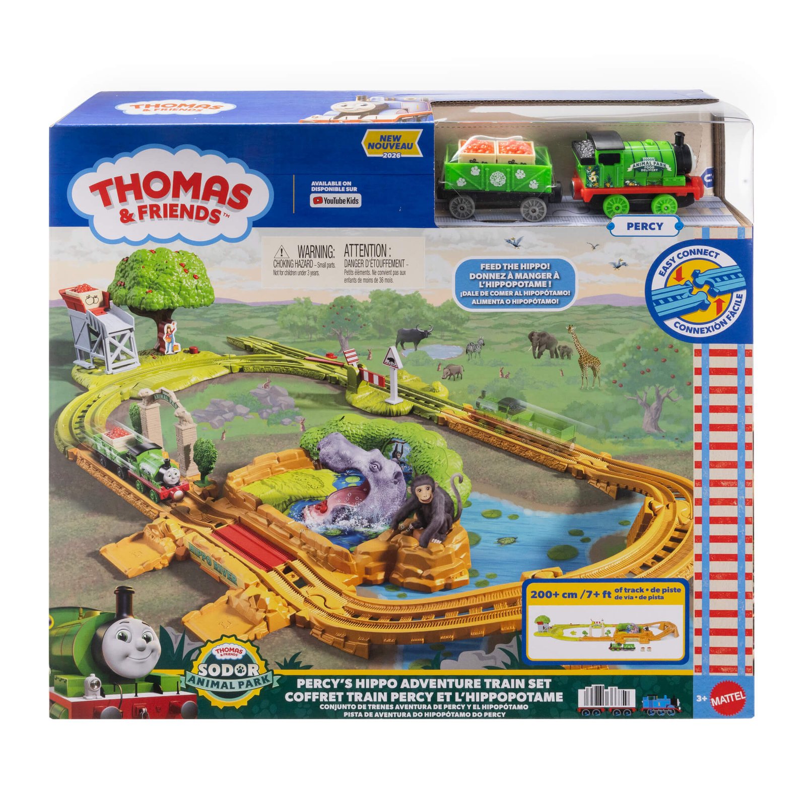 Thomas & Friends gyvūnų parko trasa „Percy's Hippo Adventure“ pakuotėje su Percy ir vagonu