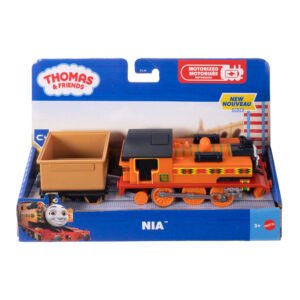 Thomas & Friends motorizuotas traukinukas Nia su vagonėliu pakuotėje – vienas iš atsitiktinių modelių