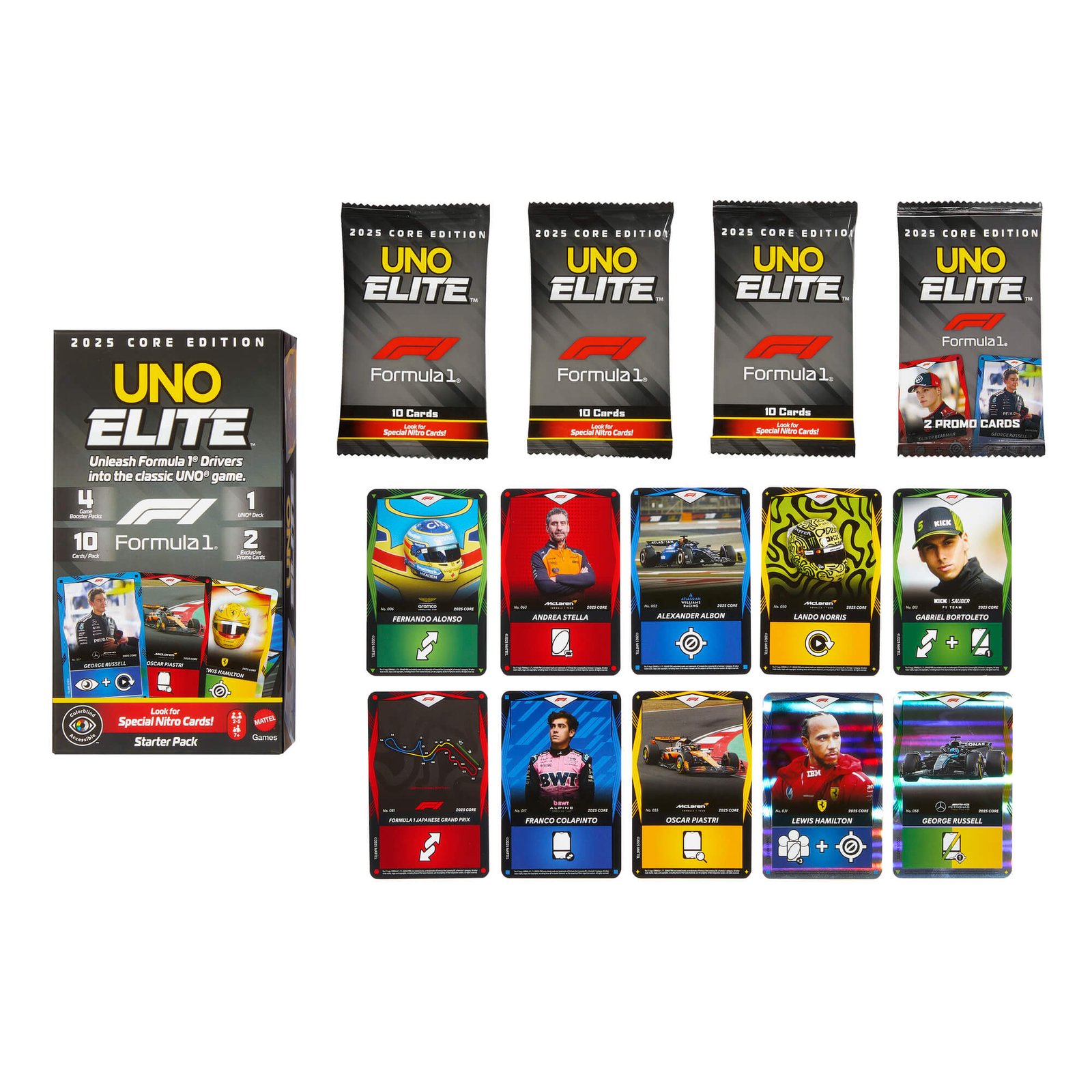 Pakuotė, keturi Game Booster pakeliai ir kortelių pavyzdžiai