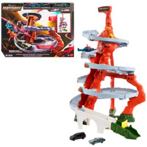 Matchbox kalnų trasa „Mountain Helicopter Escape“ pakuotėje ir surinkta su mašinėlėmis