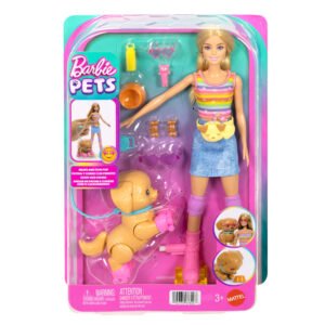 Barbie lėlė su šuniuku riedučiais – „Barbie Pets Skate and Run Pup“ pakuotė su priedais