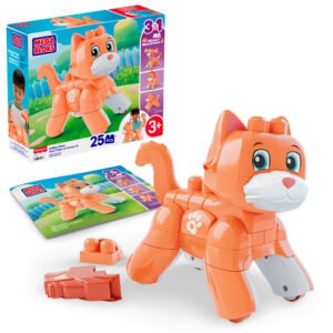 Mega Bloks kačiuko konstruktorius – pastatytas oranžinis kačiukas, pakuotė ir instrukcija