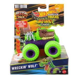Hot Wheels Monster Trucks Attack Pack pakuotė su Mutant Chaos džipu Wreckin' Wolf