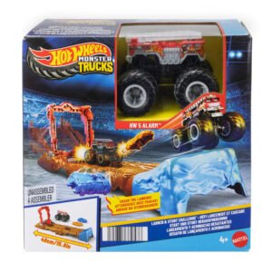 Hot Wheels Monster Trucks paleidiklis – „Launch & Stunt Challenge“ dėžutė su HW 5 Alarm