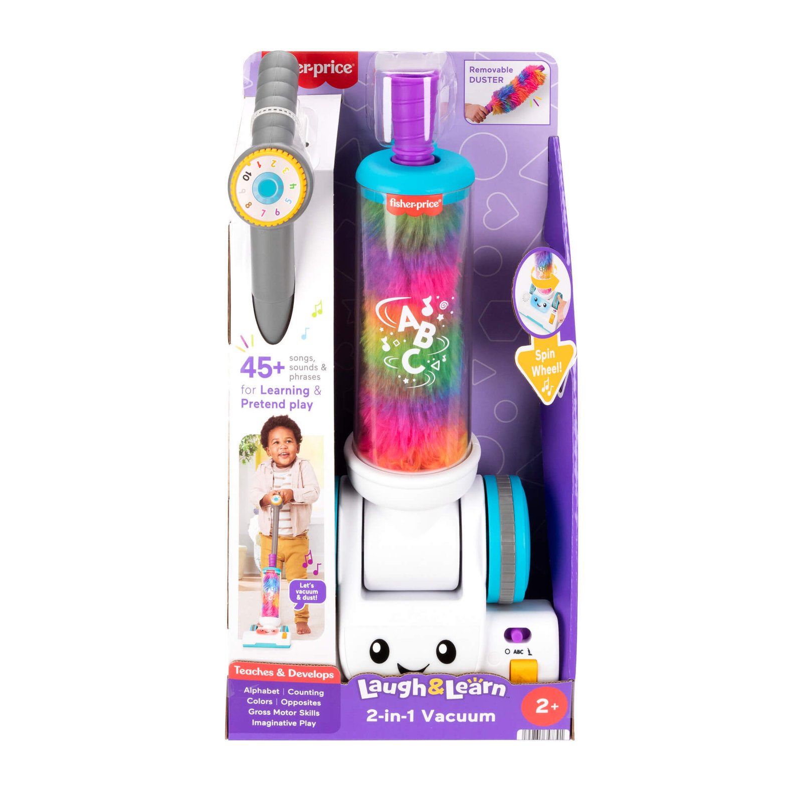 Muzikinis žaislinis dulkių siurblys Fisher-Price Laugh & Learn 2 in 1 pakuotėje