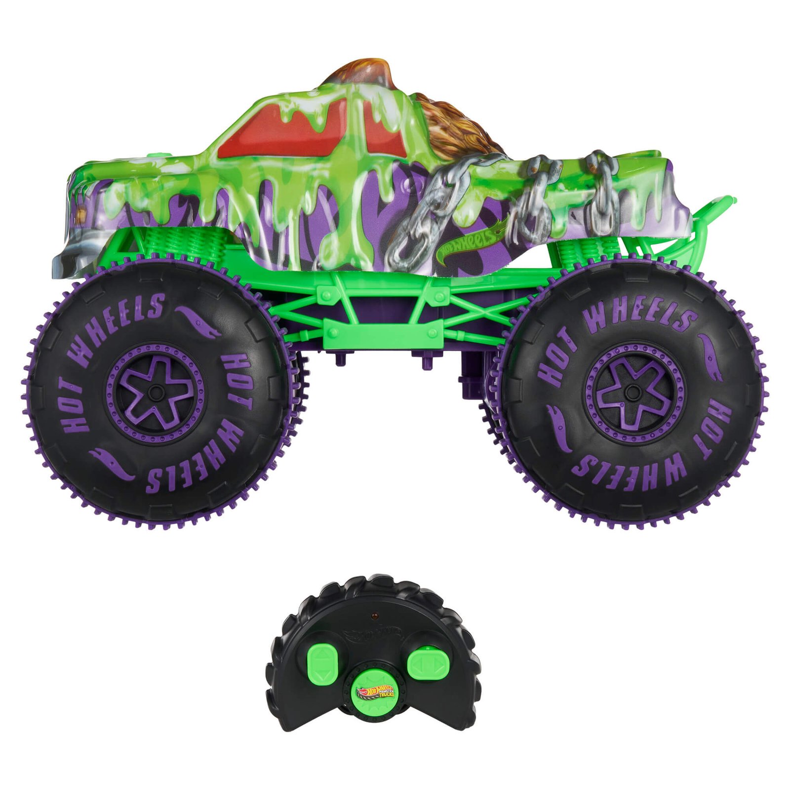Šoninis „Wreckin' Wolf“ vaizdas – violetiniai ratai su užrašu „Hot Wheels“
