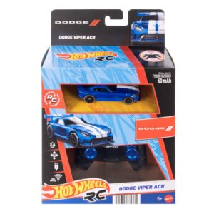 Hot Wheels RC Dodge Viper ACR pakuotėje – mėlynas automodelis su baltais dryžiais ir pultelis