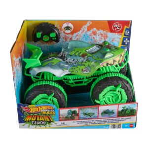 Hot Wheels RC Great Bite pakuotėje – žalias ryklio formos Mutant Chaos džipas ir pultelis