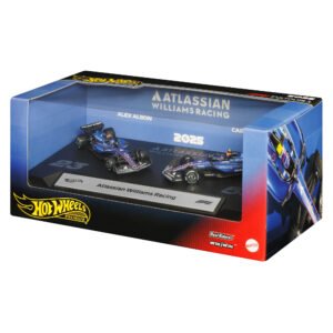 Hot Wheels Williams F1 bolidai – Premium dėžutė su Carloso Sainzo ir Alexo Albono bolidais ant stovo