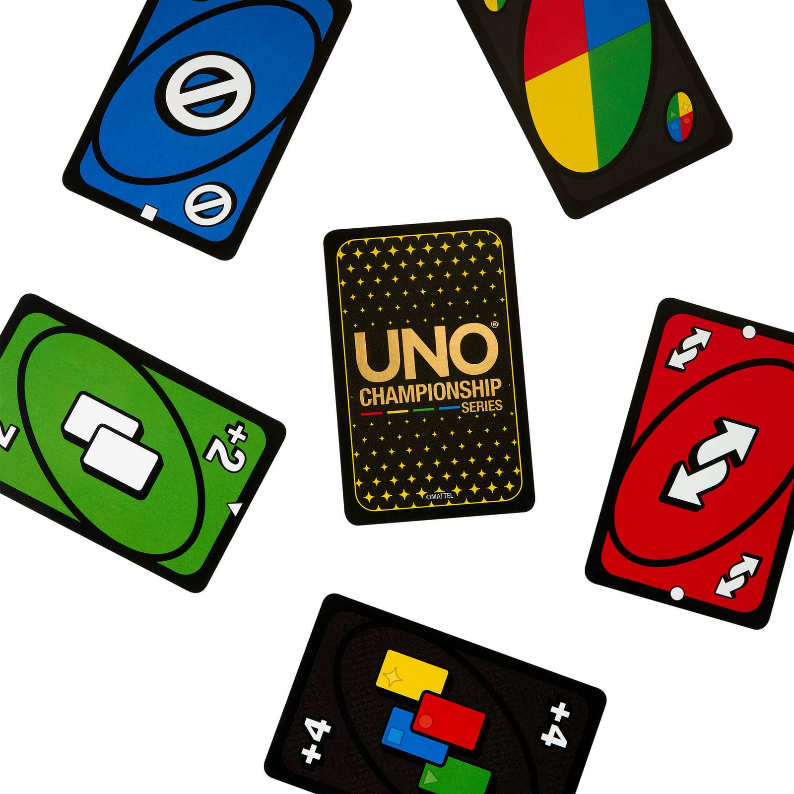 Spalvotos UNO kortos aplink Championship kaladės nugarėlę