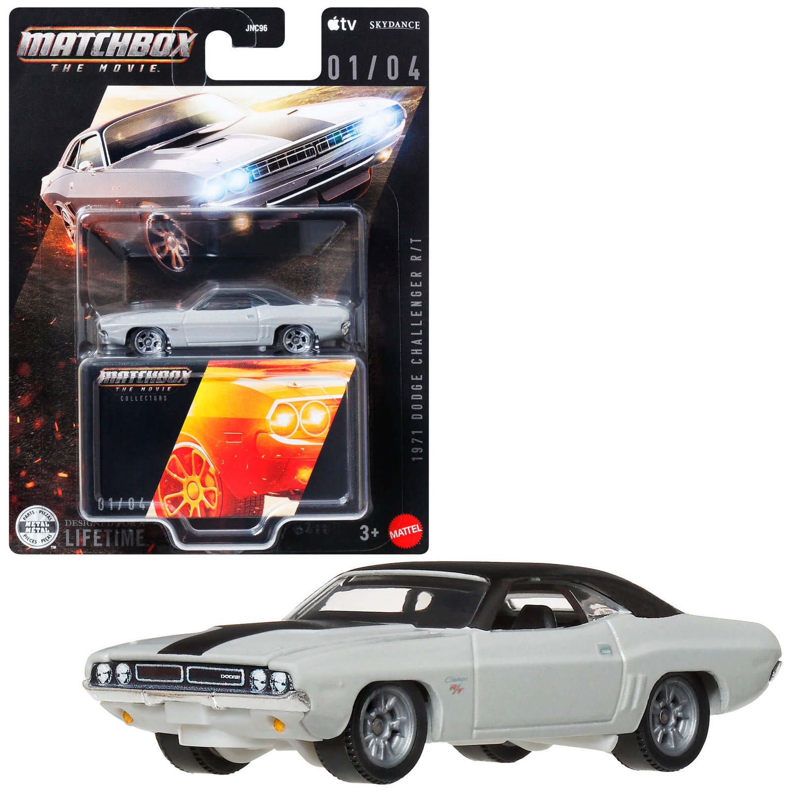 Baltas automobilis juodu stogu ir kortelė 01/04