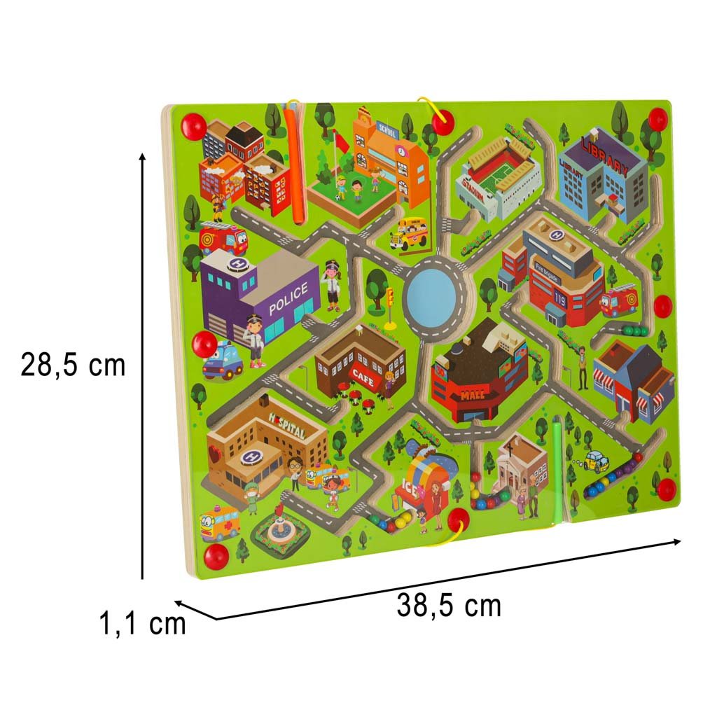 Miesto labirinto matmenys: 38,5 × 28,5 cm, storis 1,1 cm