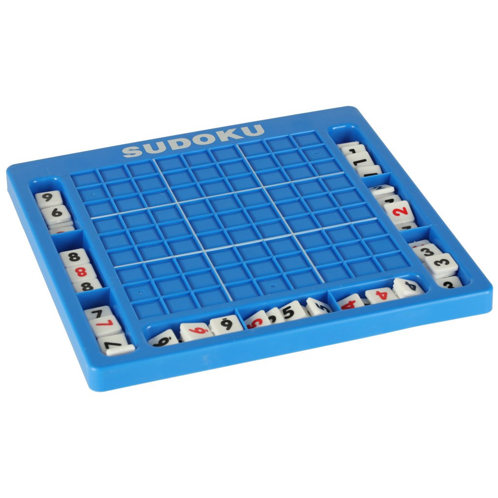 Mėlyna sudoku lenta iš šono su plytelėmis skyreliuose