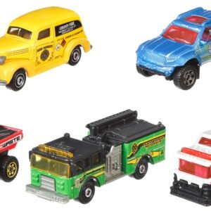 Matchbox 5 mašinėlių rinkinys: geltonas, mėlynas, raudonas, žalias ir baltas automobiliai