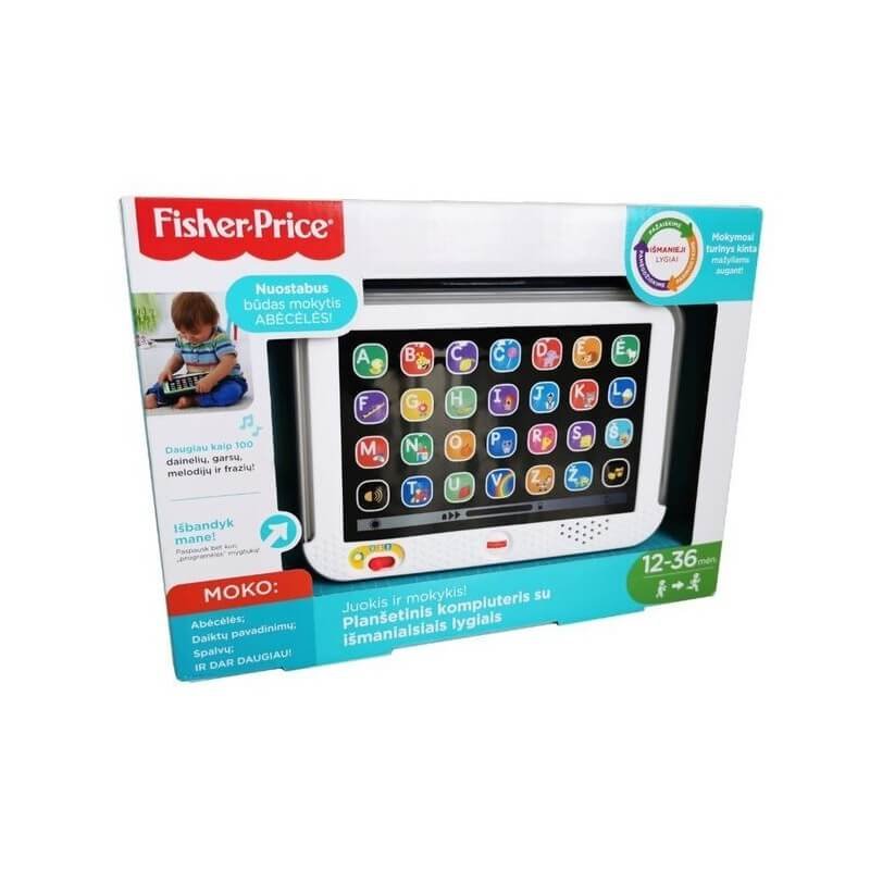 Lietuviškai kalbanti planšetė Fisher-Price „Išmanieji lygiai“ lietuviškoje pakuotėje