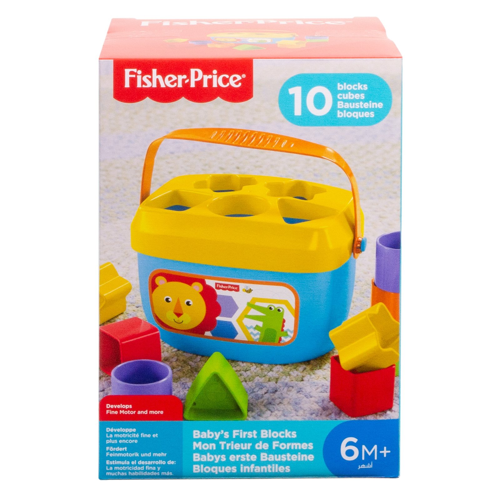 Fisher-Price „Baby's First Blocks“ pakuotė su užrašu 10 blocks ir 6M+