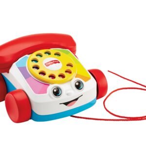 Fisher-Price traukiamas telefonas su raudonu rageliu ir virvele