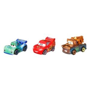 Cars Mini Racers rinkinys – žalia lenktynininkė, Žaibas Makvynas ir Mater