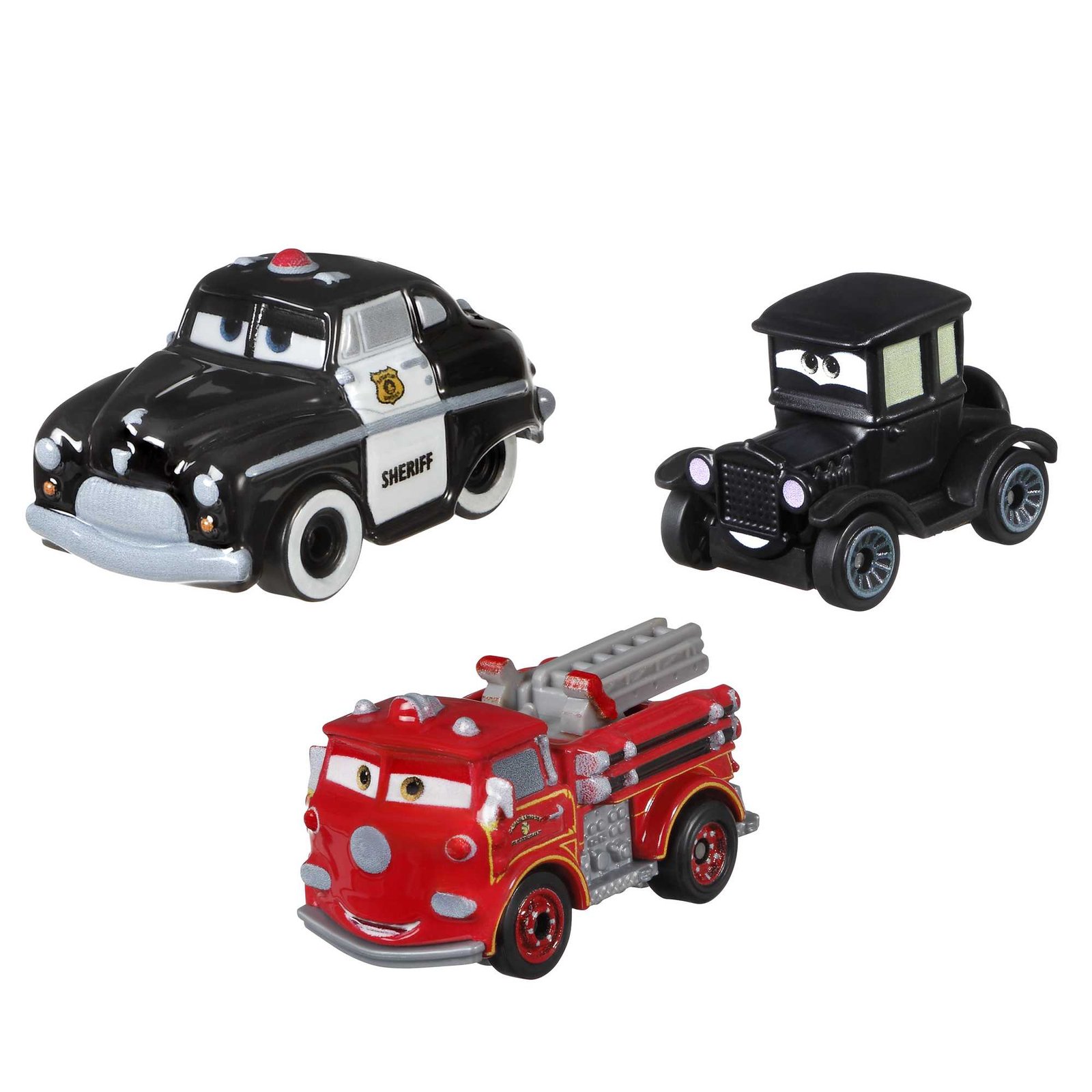 Sheriff, juoda senovinė mašinėlė ir gaisrinė Red iš Mini Racers serijos