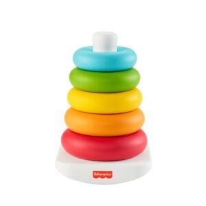 Fisher-Price žiedų bokštelis „Rock-a-Stack“ su penkiais vaivorykštės spalvų žiedais