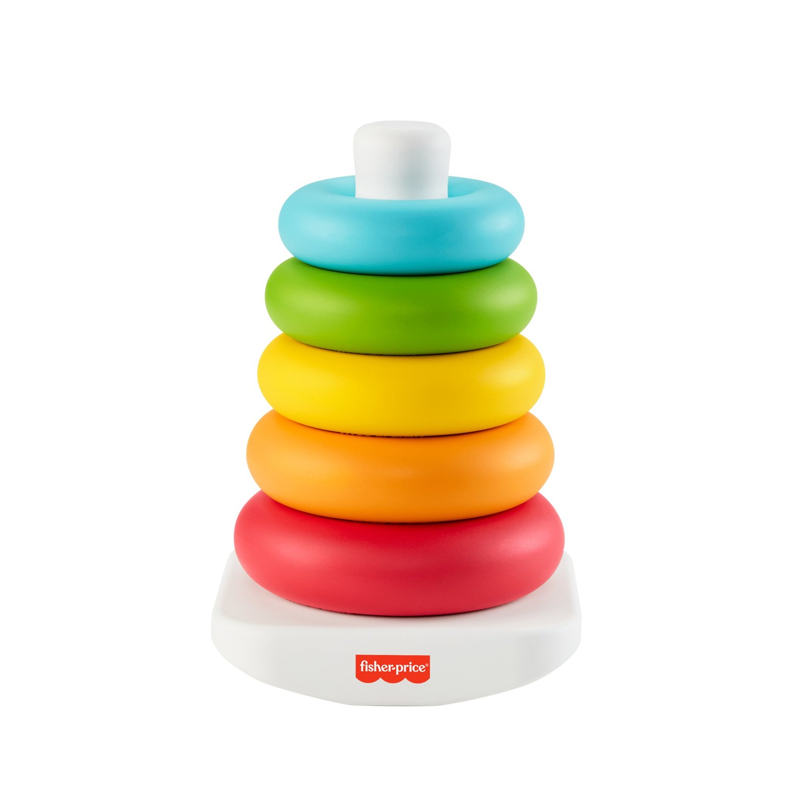 Fisher-Price žiedų bokštelis „Rock-a-Stack“ su penkiais vaivorykštės spalvų žiedais