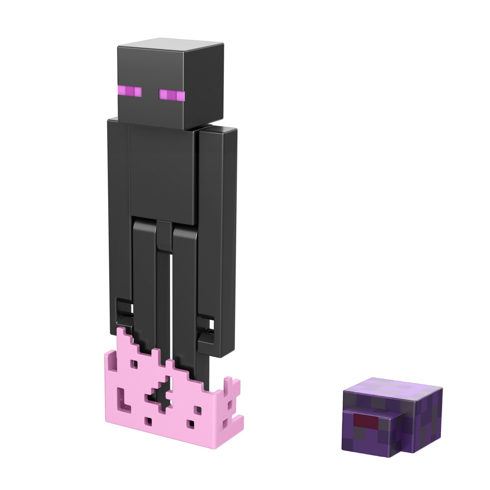Aukštas juodas Enderman su rožiniu pagrindu ir violetiniu bloku