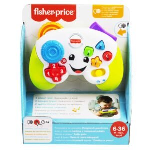 Lietuviškai kalbantis žaidimų pultelis Fisher-Price pakuotėje su užrašu „Aš kalbu lietuviškai!“