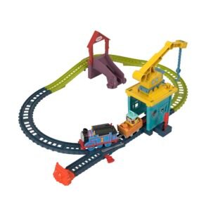Thomas & Friends kranas Carly su bėgių trasa, garvežiuku Thomas ir čiuožykla