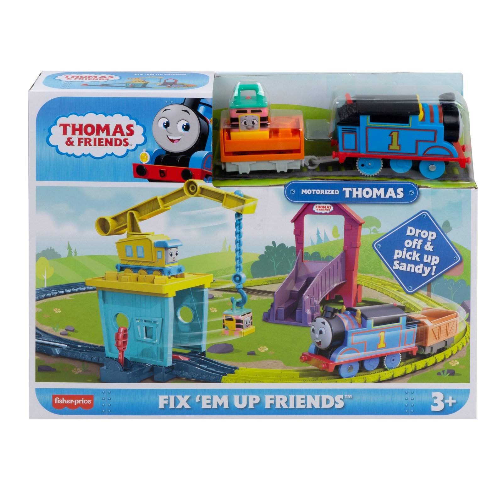 „Fix 'Em Up Friends“ pakuotė su motorizuotu garvežiuku Thomas ir ženklu 3+